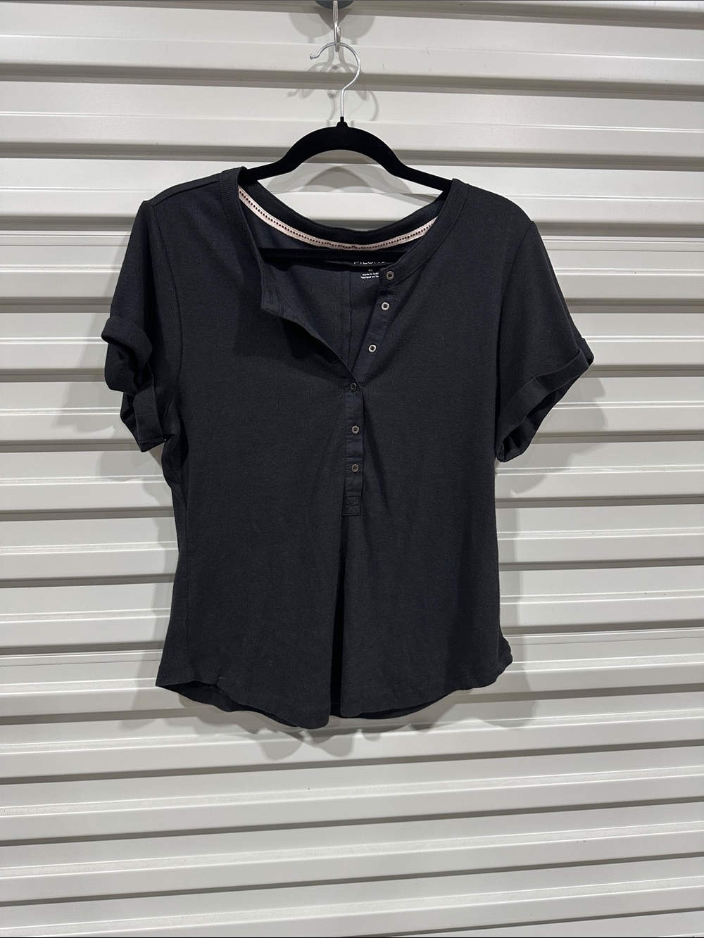 Pilcro Black Short Sleeve Henley Tee